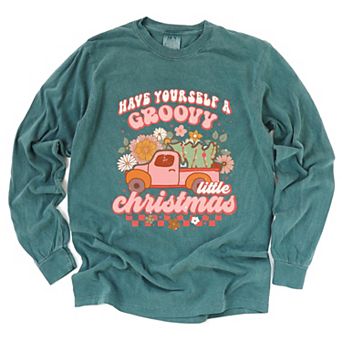 Simply Sage Market Groovy Little Christmas Truck Garment Dyed Long Sleeve