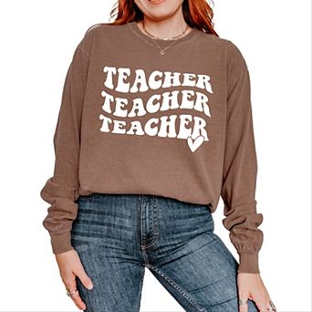 Simply Sage Market Teacher Stacked Wavy Heart Garment Dyed Long Sleeve