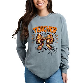 Simply Sage Market Coquette Halloween Teacher Garment Dyed Long Sleeve