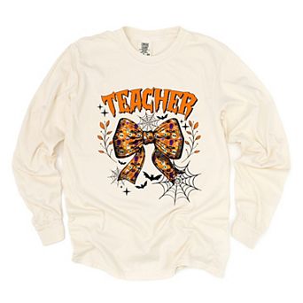 Simply Sage Market Coquette Halloween Teacher Garment Dyed Long Sleeve