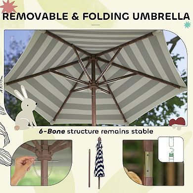 Qaba Kids Picnic Table, Wooden Table & Bench Set w Cushions, Umbrella