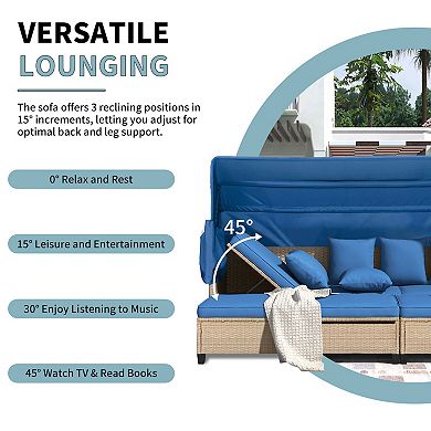 Merax 4 Piece UV-Proof Resin Wicker Patio Sofa Set with Retractable Canopy, Cushions