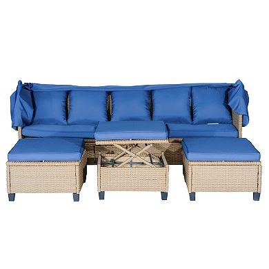 Merax 4 Piece UV-Proof Resin Wicker Patio Sofa Set with Retractable Canopy, Cushions