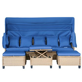 Merax 4 pc UV-Proof Resin Wicker Patio Sofa Set with Retractable Canopy, Cushions