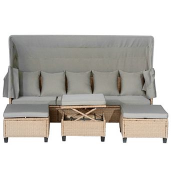 Merax 4 pc UV-Proof Resin Wicker Patio Sofa Set with Retractable Canopy, Cushions