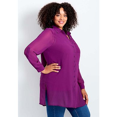 Avenue Women's Plus Size Convertible Button Down Tunic