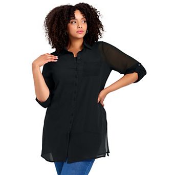 Avenue Women's Plus Size Convertible Button Down Tunic