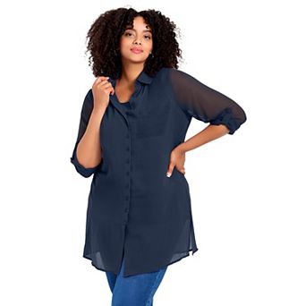 Avenue Women's Plus Size Convertible Button Down Tunic