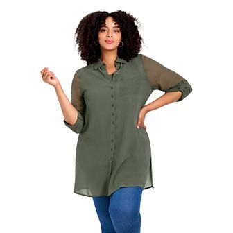 Avenue Women's Plus Size Convertible Button Down Tunic