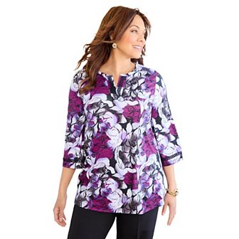 Catherines Women's Plus Size Crochet Detail Bell Sleeve Top