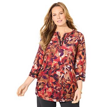 Catherines Women's Plus Size Crochet Detail Bell Sleeve Top