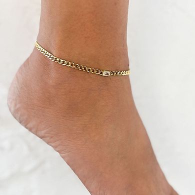 Adornia 14k Gold Plated Crystal Curb Chain Anklet