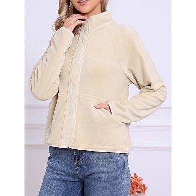 Women's Fleece Short Jacket Button Down Lightweight Long Sleeve Soft Fall Crop Jackets with Pockets