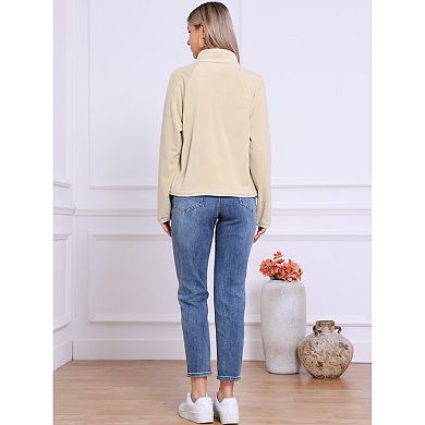 Women's Fleece Short Jacket Button Down Lightweight Long Sleeve Soft Fall Crop Jackets with Pockets