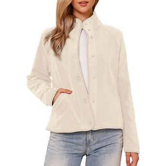 Women's Fleece Short Jacket Button Down Lightweight Long Sleeve Soft Fall Crop Jackets with Pockets