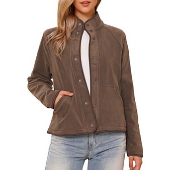 Women's Fleece Short Jacket Button Down Lightweight Long Sleeve Soft Fall Crop Jackets with Pockets