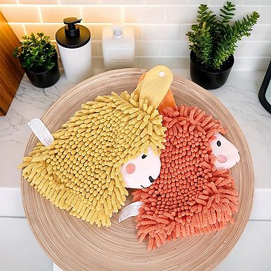 Cute Cartoon Alpaca Fuzzy Ball Hand Towel, 2Pcs Absorbent Chenille Decorative Hanging Towels 7"x11"