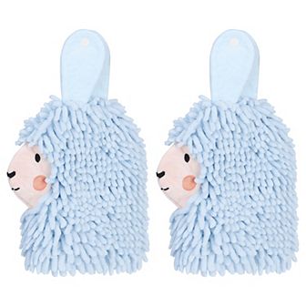 Cute Cartoon Alpaca Fuzzy Ball Hand Towel, 2 pc Absorbent Chenille Decorative Hanging Towels 7"x11"