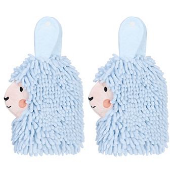 Cute Cartoon Alpaca Fuzzy Ball Hand Towel, 2 pc Absorbent Chenille Decorative Hanging Towels 7"x11"