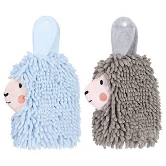 Cute Cartoon Alpaca Fuzzy Ball Hand Towel, 2 pc Absorbent Chenille Decorative Hanging Towels 7"x11"