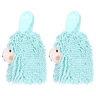 Cute Cartoon Alpaca Fuzzy Ball Hand Towel, 2 pc Absorbent Chenille Decorative Hanging Towels 7"x11"