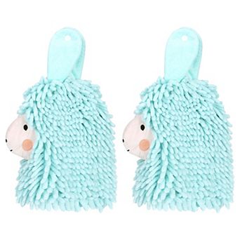 Cute Cartoon Alpaca Fuzzy Ball Hand Towel, 2 pc Absorbent Chenille Decorative Hanging Towels 7"x11"