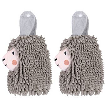 Cute Cartoon Alpaca Fuzzy Ball Hand Towel, 2 pc Absorbent Chenille Decorative Hanging Towels 7"x11"