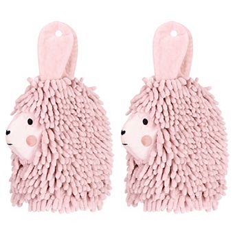 Cute Cartoon Alpaca Fuzzy Ball Hand Towel, 2 pc Absorbent Chenille Decorative Hanging Towels 7"x11"