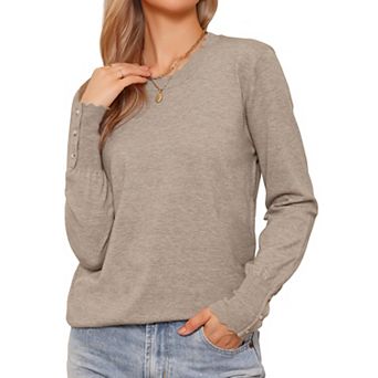 Women's Lightweight Sweaters Crew Neck Long Sleeve Wave Hem Fall Outfit Soft Pullover Sweater Tops