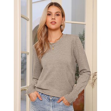 Women's Lightweight Sweaters Crew Neck Long Sleeve Wave Hem Fall Outfit Soft Pullover Sweater Tops