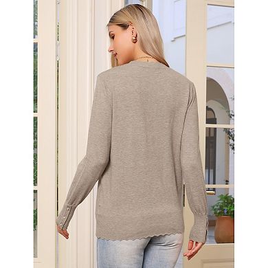 Women's Lightweight Sweaters Crew Neck Long Sleeve Wave Hem Fall Outfit Soft Pullover Sweater Tops