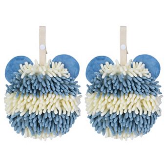2 pc Fuzzy Ball Hand Towels, Soft Absorbent Chenille Hand Towel, Cute Bear Shape Hanging Towel 7"x7"