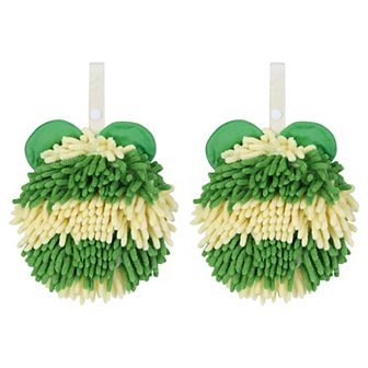 2 pc Fuzzy Ball Hand Towels, Soft Absorbent Chenille Hand Towel, Cute Bear Shape Hanging Towel 7"x7"