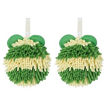 2 pc Fuzzy Ball Hand Towels, Soft Absorbent Chenille Hand Towel, Cute Bear Shape Hanging Towel 7"x7"