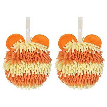 2 pc Fuzzy Ball Hand Towels, Soft Absorbent Chenille Hand Towel, Cute Bear Shape Hanging Towel 7"x7"