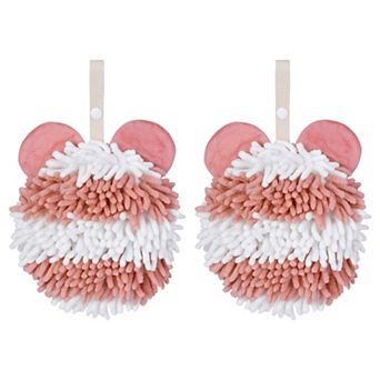2 pc Fuzzy Ball Hand Towels, Soft Absorbent Chenille Hand Towel, Cute Bear Shape Hanging Towel 7"x7"
