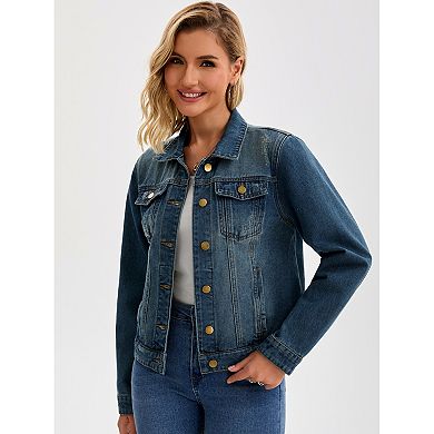 Women's Jean Jacket Casual Long Sleeve Washed Button Up Denim Jackets