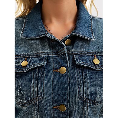 Women's Jean Jacket Casual Long Sleeve Washed Button Up Denim Jackets