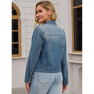 Women's Jean Jacket Casual Long Sleeve Washed Button Up Denim Jackets