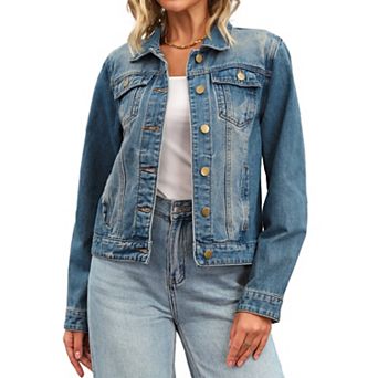 Women's Jean Jacket Casual Long Sleeve Washed Button Up Denim Jackets