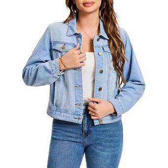 Women's Jean Jacket Casual Long Sleeve Washed Button Up Denim Jackets