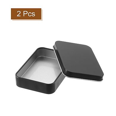 Metal Tin Box Containers, 2Pcs 3.4x2.4x0.7 Inch Rectangular Metal Hinged Tin Box with Lid