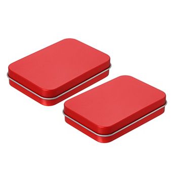 Metal Tin Box Containers, 2 pc 3.4x2.4x0.7 Inch Rectangular Metal Hinged Tin Box with Lid
