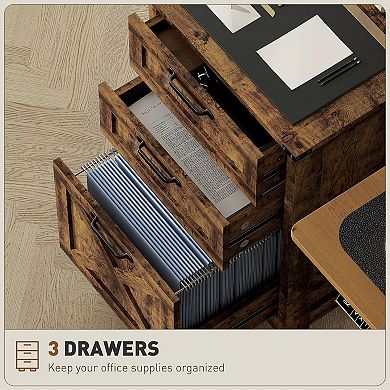 HOMCOM 3 Drawer File Cabinet, Filing Cabinet for A4 or Letter Size