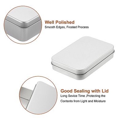 Metal Tin Box Containers, 4Pcs 3.4x2.4x0.7 Inch Rectangular Metal Hinged Tin Box with Lid