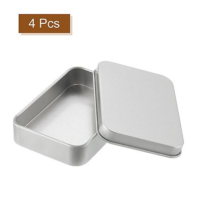 Metal Tin Box Containers, 4Pcs 3.4x2.4x0.7 Inch Rectangular Metal Hinged Tin Box with Lid
