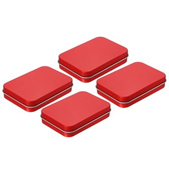 Metal Tin Box Containers, 4 pc 3.4x2.4x0.7 Inch Rectangular Metal Hinged Tin Box with Lid