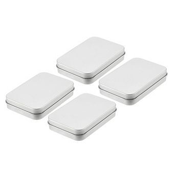 Metal Tin Box Containers, 4 pc 3.4x2.4x0.7 Inch Rectangular Metal Hinged Tin Box with Lid