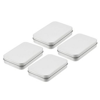 Metal Tin Box Containers, 4 pc 3.4x2.4x0.7 Inch Rectangular Metal Hinged Tin Box with Lid