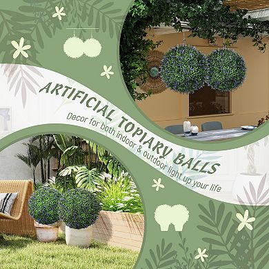 HOMCOM Set of 2 Artificial Plant Topiary Balls, 16.5 Inch